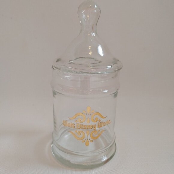 Vintage WALT DISNEY WORLD Glass Gold Lettered Apothecary Candy Jar WDW - Picture 1 of 4